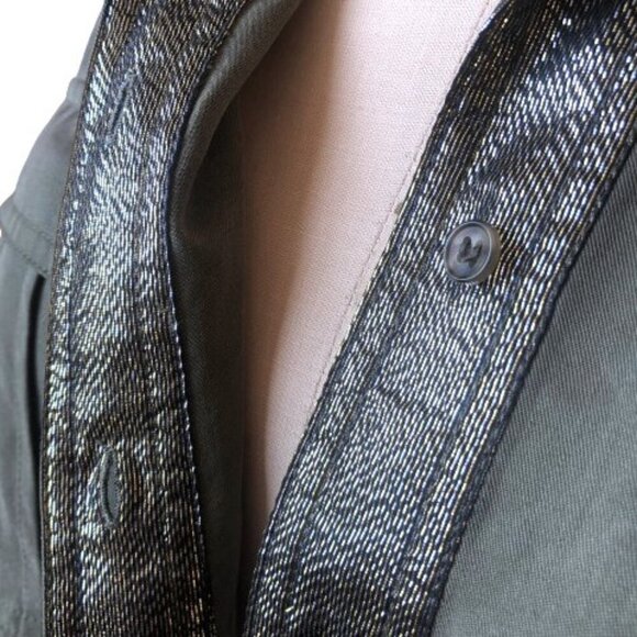 Free People Off Campus Shirt Moss Olive Metallic, utility boho army button down - Picture 12 of 16